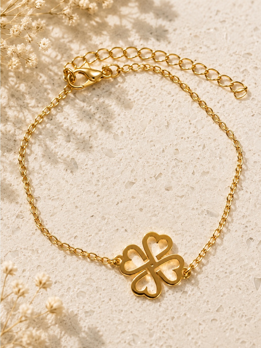 Gold-Plated Clover Heart-Link Bracelet - Women Jewelry